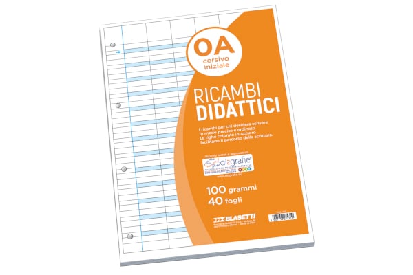 Ricambi didattici forati - A4 - 40 fogli carta 100 gr - rig. 0A - con margine - Blasetti 7431