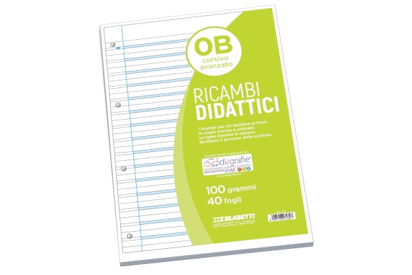 Ricambi didattici forati - A4 - 40 fogli carta 100 gr - rig. 0B - con margine - Blasetti 7432