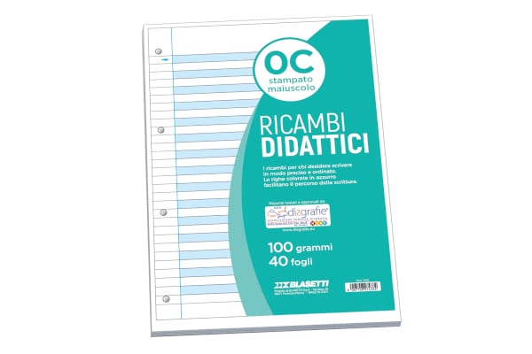 Ricambi didattici forati - A4 - 40 fogli carta 100 gr - rig. 0C - con margine - Blasetti 7433