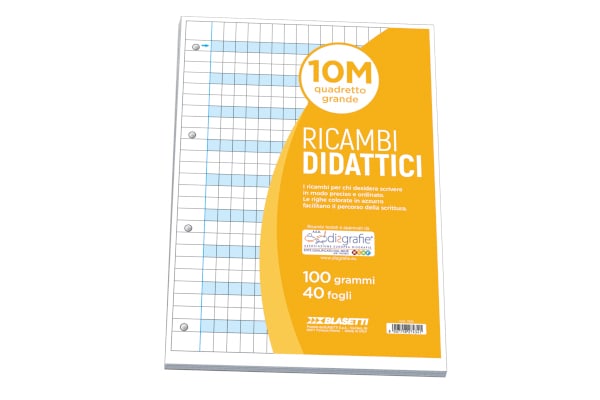 Ricambi didattici forati - A4 - 40 fogli carta 100 gr - rig. 10M - con margine - Blasetti 7434