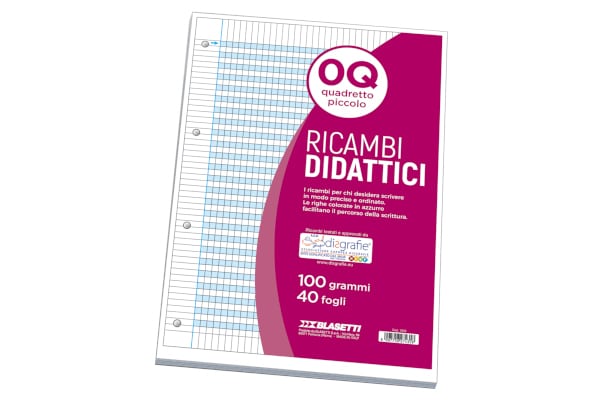 Ricambi didattici forati - A4 - 40 fogli carta 100 gr - rig. 0Q - con margine - Blasetti 7435