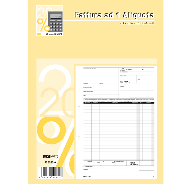 Blocco Fatture 1 Aliquota - 50 Fogli Doppia Copia, Formato 29,7x21cm