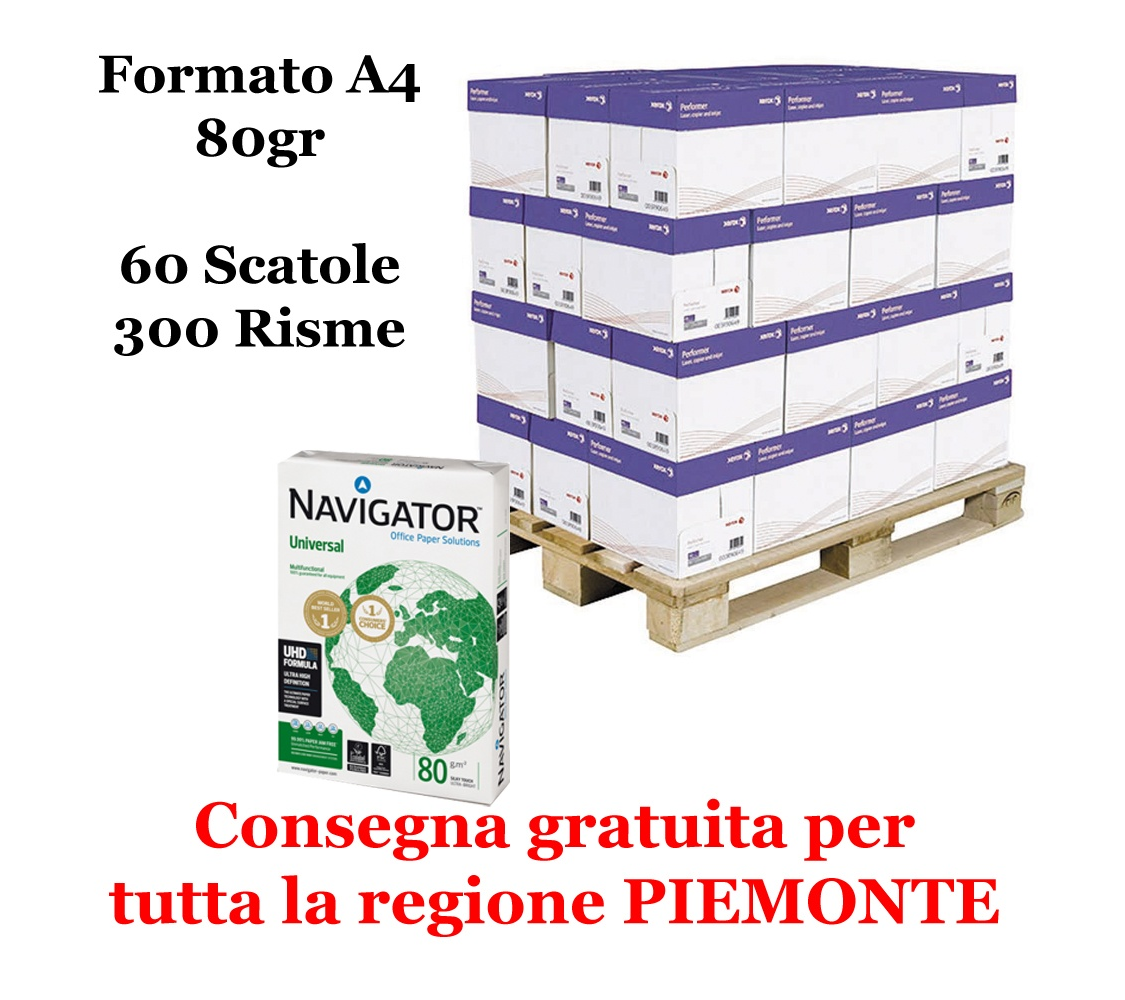 Carta da fotocopie - A4 - 80 gr - 500 fogli - bianca (bancale da 300 risme  Piemonte) Navigator Universal