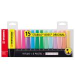 Evidenziatore Boss Original punta a scalpello tratto 2,5 mm deskset 15 pezzi colori assortiti fluo pastel - 11668