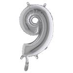 Palloncino - numero 9 - H 36 cm - mylar - argento - Big Party - 42849 - 8020834428490 - DMwebShop