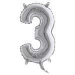 Palloncino numero 3 H 36 cm mylar argento - 29170