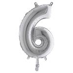 Palloncino numero 6 H 36 cm mylar argento - 29167
