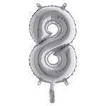 Palloncino numero 8 H 36 cm mylar argento - 29135