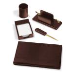 Servizio scrittoio similpelle 5 componenti marrone - 17234