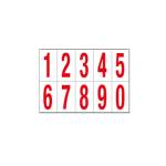 Numeri adesivi da 0 a 9 in PVC 70 x 124 mm 10 etichette per foglio 1 foglio rosso bianco - 12396