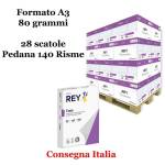 Carta bianca per stampanti ad alta velocita A3,80 gr Scatole da 5 risme 140 Risme Rey Copy - 536