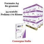 Carta bianca per stampanti ad alta velocita A4,80 gr scatole da 5 risme 170 Risme Rey Copy - 783