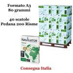 Carta bianca per stampanti multifunzione A3,80 gr Scatole da 5 risme 200 Risme Navigator - 712