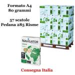 Carta bianca per stampanti multifunzione A4,80 gr scatole da 5 risme 285 Risme Navigator - 908