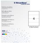 Etichetta adesiva - permanente - 210 x 74,2 mm - 4 etichette per foglio - bianco - conf. 100 fogli A4 - Starline - X210ODC564 - 8025133013897 - DMwebShop