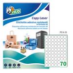 Etichette adesive tonde PC4 in poliestere laser permanenti diametro 25 mm 70 etichette per foglio 100 fogli trasparente PC4 - 7228