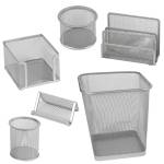 Set scrivania 6 accessori rete metallica argento - 12066 - 1