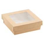Scatola da asporto con finestra trasparente 14 x 14 x 5 cm carta kraft PE avana - 18063 - 1