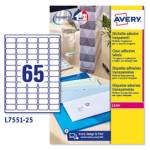 Etichetta in poliestere L7551 - permanente - 38,1 x 21,2 mm - 65 etic. per foglio - trasparente - conf. 25 fogli A4 - Avery - L7551-25 - 5014702005206 - DMwebShop