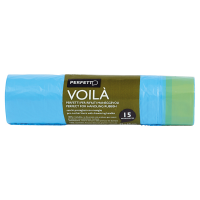 Sacchi per rifiuti con maniglie Voila' - 50 x 60 cm - 30 lt - 15 micron - azzurro - rotolo da 15 sacchetti - perfetto - 0359C - 8000957035935 - DMwebShop