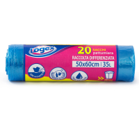 Sacchi per immondizia - 50 x 60 cm - 35 lt - 9 micron - azzurro trasparente - rotolo da 20 sacchetti - Logex Professional - C5LX3505 - 8003350548194 - DMwebShop