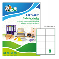 Etichetta adesiva LP4W - permanente - 105 x 72 mm - 8 etichette per foglio - bianco - conf. 100 fogli A4 - Tico - LP4W-10572 - 8007827290043 - DMwebShop
