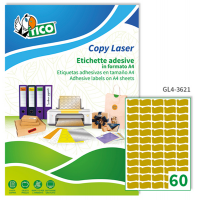 Etichetta adesiva GL4 - sagomata - permanente - 36 x 21 mm - 60 etichette per foglio - satinata oro - conf. 100 fogli A4 - Tico - GL4-3621 - 8007827240055 - DMwebShop