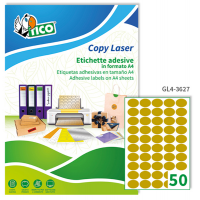 Etichetta adesiva GL4 - ovale - permanente - 36 x 27 mm - 50 etichette per foglio - satinata oro - conf. 100 fogli A4 - Tico - GL4-3627 - 8007827240079 - DMwebShop