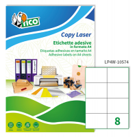 Etichetta adesiva LP4W - in carta - permanente - 105 x 74 mm - 8 etichette per foglio - bianco - conf. 100 fogli A4 - Tico - LP4W-10574 - 8007827290241 - DMwebShop