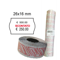 Rotolo da 1000 etichette a onda per Smart 16/2616 - 'SCONTATO' - 26 x 16 mm - adesivo permanente - bianco - pack 10 rotoli - Printex - 2616sbp10st - 8034049918240 - DMwebShop
