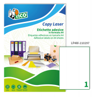 Etichette adesive LP4 W - in carta - permanenti - 210 x 297 mm - 1 etichette per foglio - 100 fogli - bianco - Tico - LP4W-210297 - 8007827290081 - DMwebShop