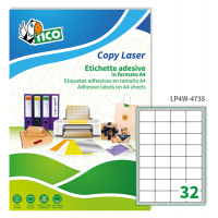 Etichetta adesiva LP4W - permanente - 47,5 x 35 mm - 32 etichette per foglio - bianco - conf. 100 fogli A4 - Tico - LP4W-4735 - 8007827290289 - DMwebShop