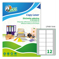 Etichetta adesiva LP4W - in carta - permanente - 76,2 x 46,4 mm - 12 etichette per foglio - bianco - conf. 100 fogli A4 - Tico - LP4W-7646 - 8007827290487 - DMwebShop