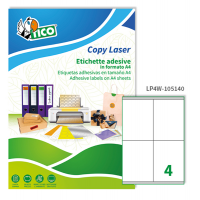 Etichetta adesiva LP4W - in carta - permanente - 105 x 140 mm - 4 etichette per foglio - bianco - conf. 100 fogli A4 - Tico - LP4W-105140 - 8007827290050 - DMwebShop