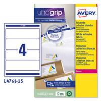 Etichetta adesiva L4761 - permanente - 192 x 61 mm - 4 etichette per foglio - bianco coprente - conf. 25 fogli A4 - Avery - L4761-25 - 4004182019252 - DMwebShop