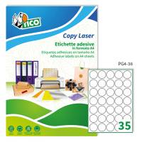 Etichetta adesiva PG4 - in carta - permanente - tonda Ø 36 mm - 35 etichette per foglio - bianco lucido - conf. 100 fogli A4 - Tico - PG4-36 - 8007827242028 - DMwebShop
