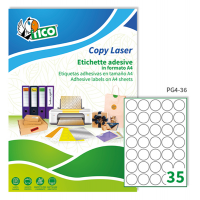 Etichetta adesiva PG4 - in carta - permanente - tonda Ø 36 mm - 35 etichette per foglio - bianco lucido - conf. 100 fogli A4 - Tico - PG4-36 - 8007827242028 - DMwebShop