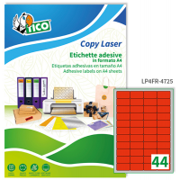 Etichetta adesiva LP4F - permanente - 47,5 x 25,5 mm - 44 etichette per foglio - rosso fluo - conf. 70 fogli A4 - Tico - LP4FR-4725 - 8007827270045 - DMwebShop