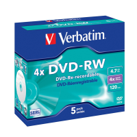 Scatola 5 DVD-RW - Jewel Case - serigrafato - 4,7 Gb - Verbatim - 43285 - 23942432852 - DMwebShop