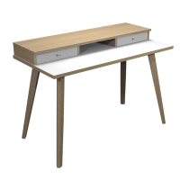Postazione Home-Office - con sopralzo - gambe in legno -120 x 60 x H 74,4 cm - bianco-rovere - Artexport - 207-DKB-3C-AQ - DMwebShop