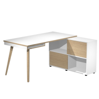 Workstation Midi - gambe in legno - 130 x 120 x H 81,5 cm - bianco-rovere - Artexport - 20080-DK-3C-AQ - DMwebShop