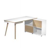 Workstation Maxi - gambe in legno - 160 x 140 x H 81,5 cm - bianco-rovere - Artexport - 19130-DK-3C-AQ - DMwebShop