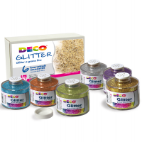 Glitter grana fine - 150 ml - colori assortiti - set 6 barattoli - Deco - 05404 - 8004957054040 - DMwebShop