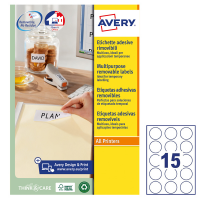 Etichette adesive L4853REV - carta bianca - rimovibile - adatta per stampati laser-inkjet - Ø 51 mm - 15 etic. per foglio - conf. 25 fogli A4 - Avery