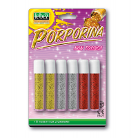 Porporina glitter - 2 gr - colori assortiti - conf. 6 tubi - Lebez 5134-ASS