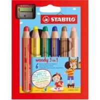 Pastelli Woody 3 in 1 diametro mina 10 mm con temperino astuccio 6 pezzi Stabilo 8806,2 - 10970