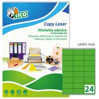 Etichetta adesiva LP4F - permanente - 70 x 36 mm - 24 etichette per foglio - verde fluo - conf. 70 fogli A4 - Tico - LP4FV-7036 - 8007827270144 - DMwebShop