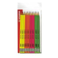 Matita in grafite Swano fluo gradazione HB con gommino fusto in 4 colori fluo Stabilo - 4564