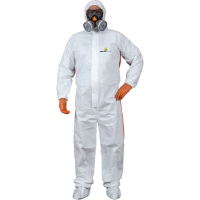 Tuta di protezione da rischio chimico DT125 - monouso - taglia XL - bianco-arancio - Deltaplus