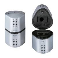 Temperamatite Grip 2001 con contenitore - 3 fori - silver - con doppio serbatoio - Faber Castell - 183800 - 4005401838005 - DMwebShop